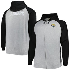 Jacksonville Jaguars Big & Tall Fleece Raglan Full-Zip Hoodie Jacket - Heather Gray Hoodies