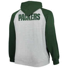 Green Bay Packers Big & Tall Fleece Raglan Full-Zip Hoodie Jacket - Heather Gray Hoodies