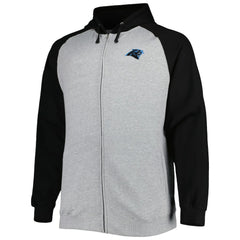 Carolina Panthers Big & Tall Fleece Raglan Full-Zip Hoodie Jacket - Heather Gray Hoodies