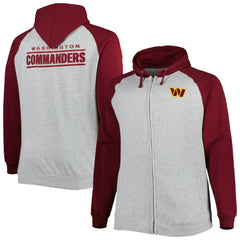 Washington Commanders Big & Tall Fleece Raglan Full-Zip Hoodie Jacket - Heather Gray Hoodies