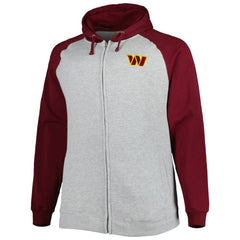 Washington Commanders Big & Tall Fleece Raglan Full-Zip Hoodie Jacket - Heather Gray Hoodies