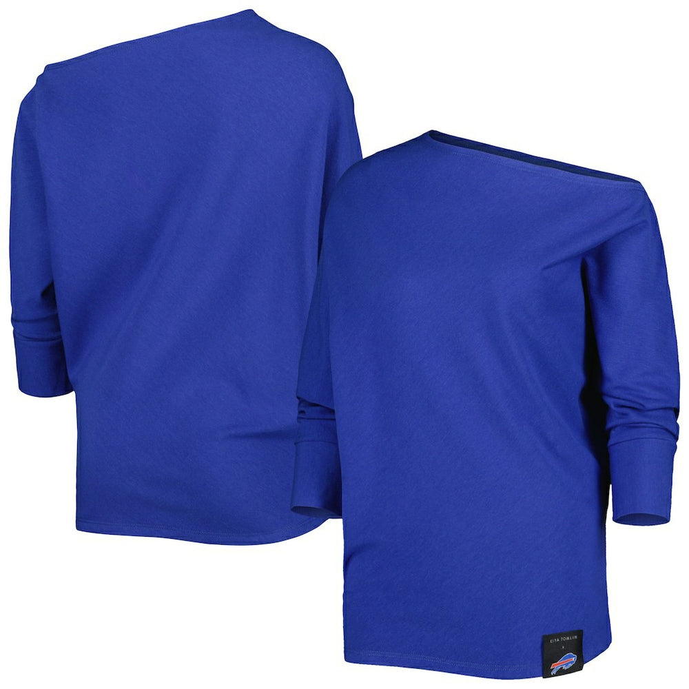 Buffalo Bills KIYA TOMLIN Women's Twisted Tri-Blend Asymmetrical 3/4-Dolman Sleeve Sweatshirt - Royal Sweatshirts