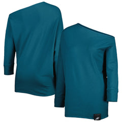 Philadelphia Eagles KIYA TOMLIN Women's Twisted Tri-Blend Asymmetrical 3/4-Dolman Sleeve Sweatshirt - Midnight Green Sweatshirts