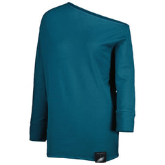 Philadelphia Eagles KIYA TOMLIN Women's Twisted Tri-Blend Asymmetrical 3/4-Dolman Sleeve Sweatshirt - Midnight Green Sweatshirts