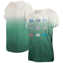 Green Bay Packers New Era Youth Multi Logo Ombre V-Neck T-Shirt - Green T-shirts