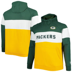 Green Bay Packers New Era Big & Tall Current Team Colorblock Fleece Raglan Pullover Hoodie - Green/Gold Hoodies