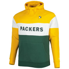 Green Bay Packers New Era Big & Tall Throwback Colorblock Fleece Raglan Pullover Hoodie - Gold/Green Hoodies