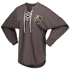 Vegas Golden Knights Fanatics Women's Spirit Lace-Up V-Neck Long Sleeve Jersey T-Shirt - Charcoal | US 4974038