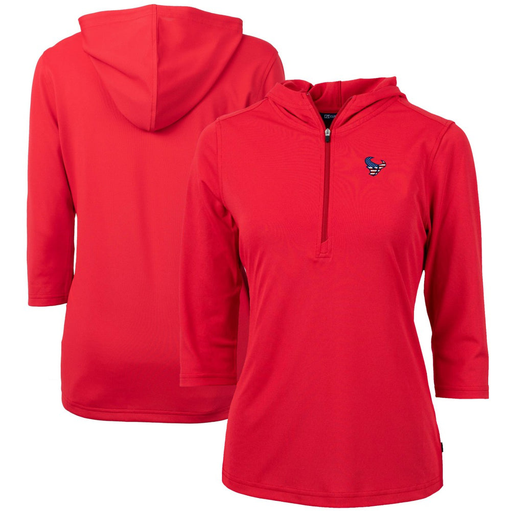 Houston Texans Cutter & Buck Women's Virtue Eco Pique 3/4 Sleeve Half-Zip Pullover Hoodie - Red Hoodies