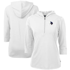 Minnesota Vikings Cutter & Buck Women's Virtue Eco Pique 3/4 Sleeve Half-Zip Pullover Hoodie - White Hoodies