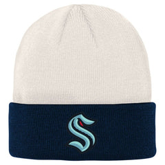 Seattle Kraken Youth Logo Cuffed Knit Hat - Cream/Deep Sea Blue | US 4981365