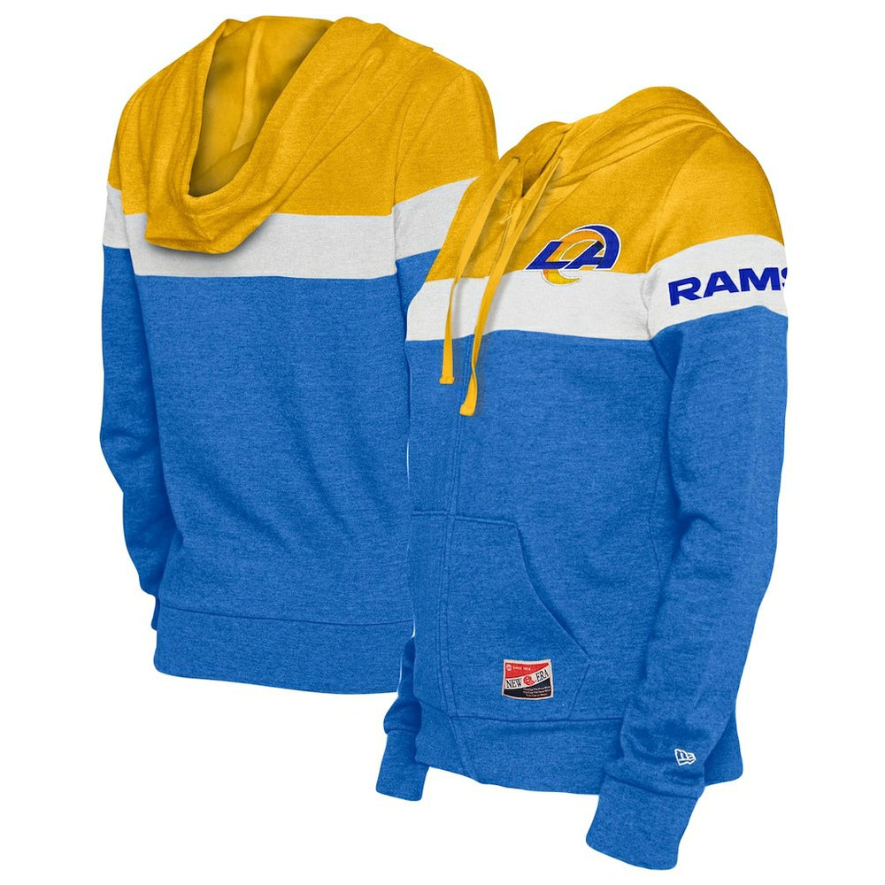 Los Angeles Rams New Era Women's Throwback Colorblock Full-Zip Hoodie - Royal/Gold Hoodies