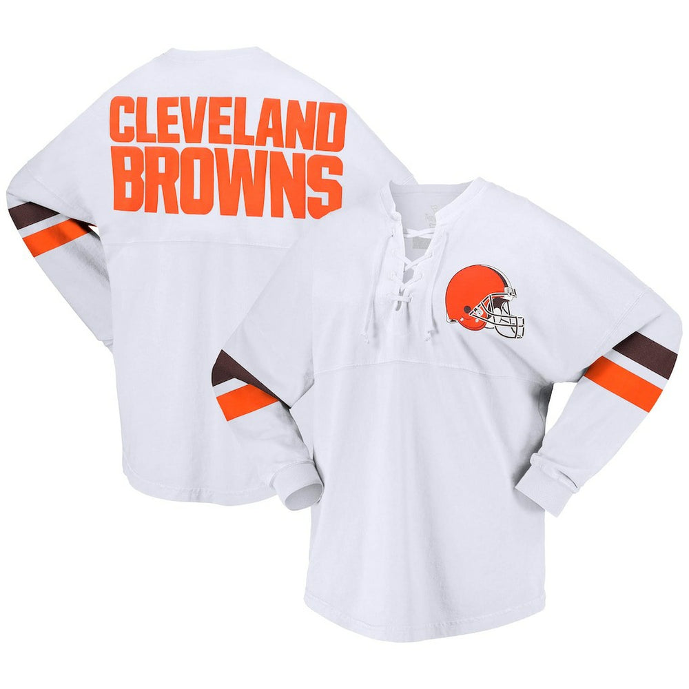 Cleveland Browns Women's Spirit Jersey Lace-Up V-Neck Long Sleeve T-Shirt - White T-shirts