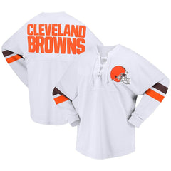 Cleveland Browns Women's Spirit Jersey Lace-Up V-Neck Long Sleeve T-Shirt - White T-shirts