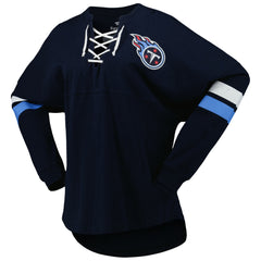 Tennessee Titans Women's Spirit Jersey Lace-Up V-Neck Long Sleeve T-Shirt - Navy T-shirts