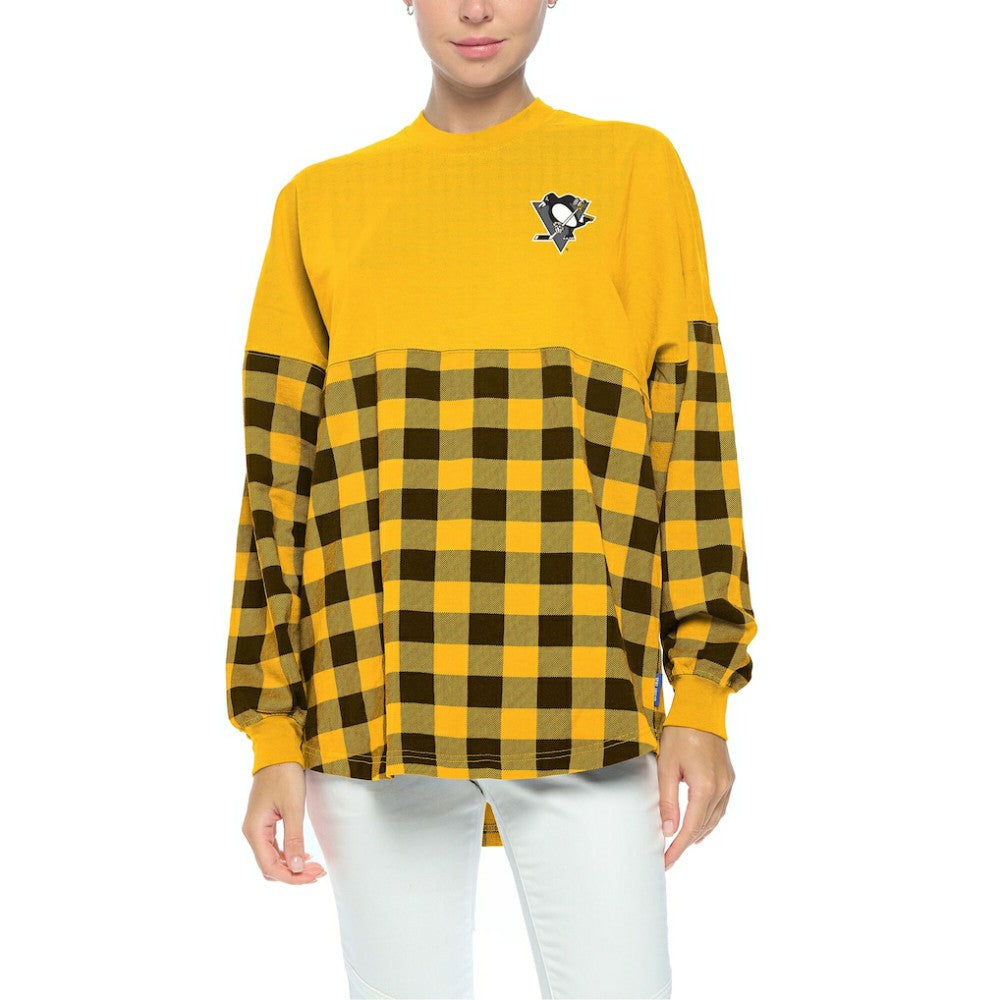 Pittsburgh Penguins Fanatics Women's Buffalo Check Long Sleeve T-Shirt - Gold | US 4982420