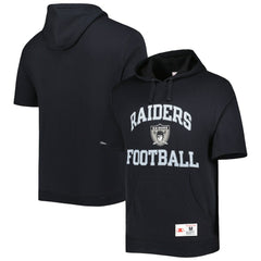 Las Vegas Raiders Washed Short Sleeve Pullover Hoodie - Black Hoodies
