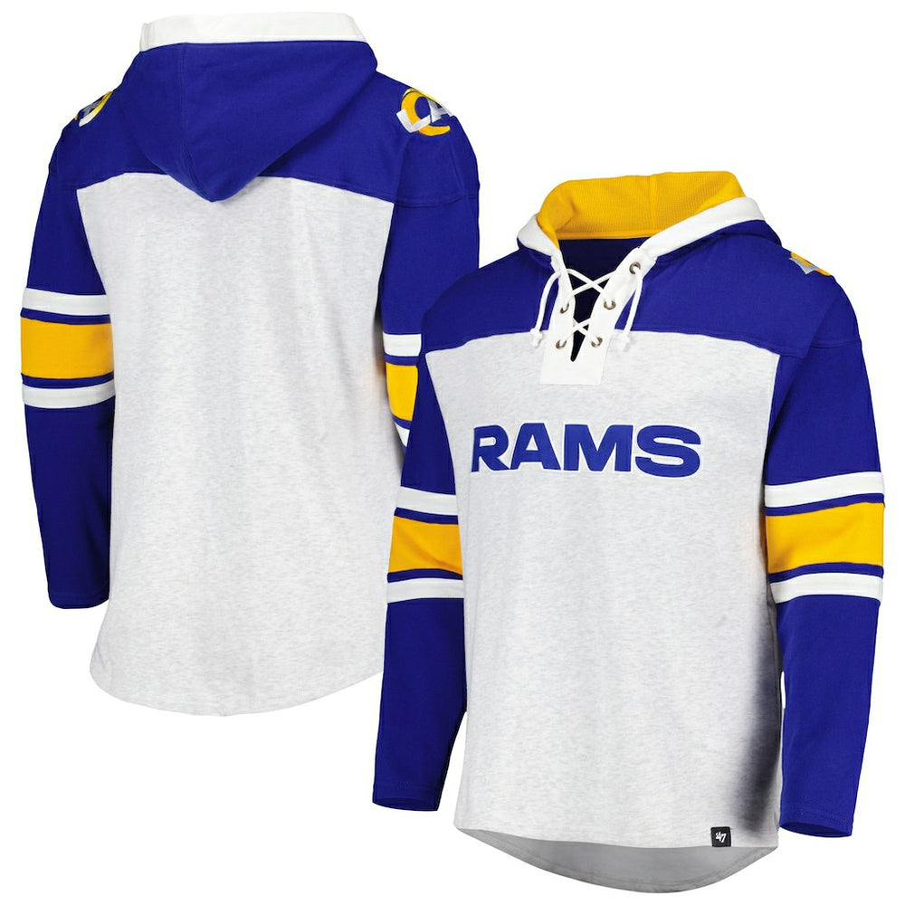 Los Angeles Rams '47 Gridiron Lace-Up Pullover Hoodie - Heather Gray Hoodies