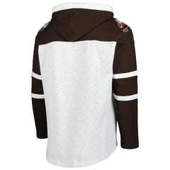 Cleveland Browns '47 Brownie The Elf Historic Logo Gridiron Lace-Up Pullover Hoodie - Heather Gray Hoodies
