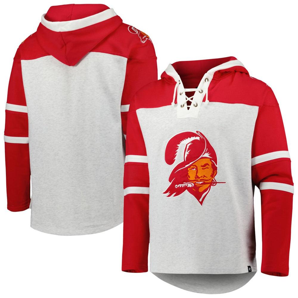 Tampa Bay Buccaneers '47 Historic Logo Gridiron Lace-Up Pullover Hoodie - Heather Gray Hoodies