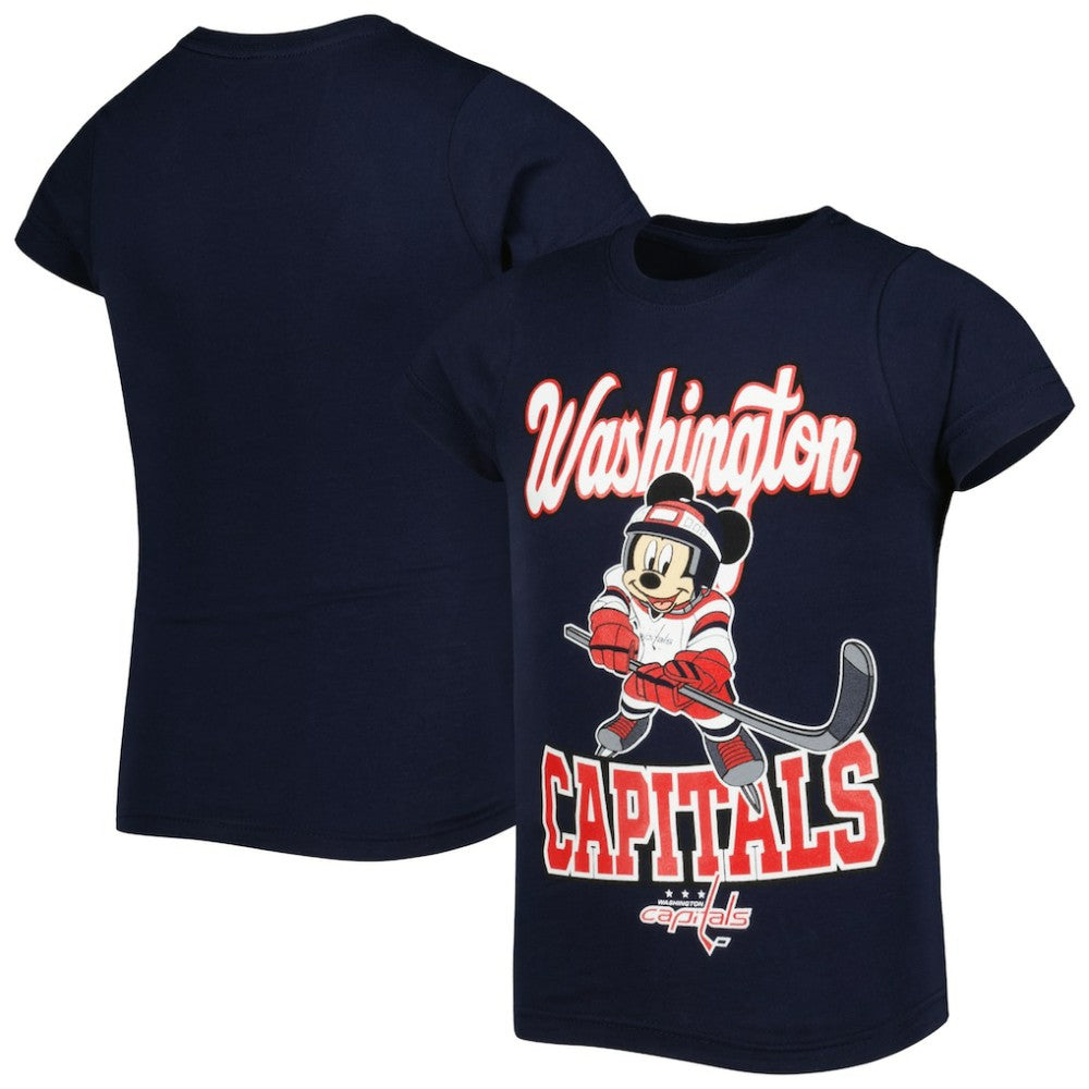 Washington Capitals Girls Youth Mickey Mouse Go Team Go T-Shirt - Navy | US 4994879