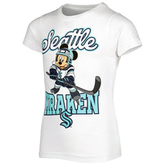 Seattle Kraken Girls Youth Mickey Mouse Go Team Go T-Shirt - White | US 4994887