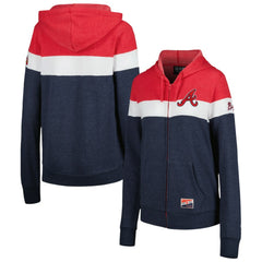 Atlanta Braves New Era Women's Colorblock Full-Zip Hoodie Jacket - Heather Navy Jackets