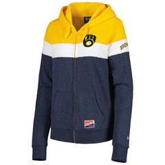 Milwaukee Brewers New Era Women's Colorblock Full-Zip Hoodie Jacket - Heather Navy Jackets
