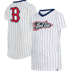 Boston Red Sox New Era Girls Youth Pinstripe V-Neck T-Shirt - White T-shirts