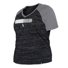 Chicago White Sox New Era Women's Plus Size Space Dye Raglan V-Neck T-Shirt - Black T-shirts
