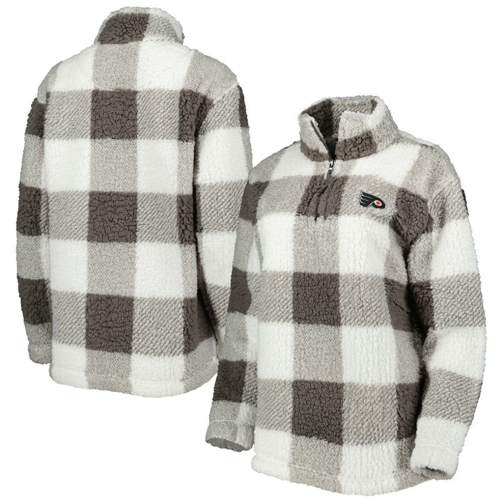 Philadelphia Flyers G-III 4Her by Carl Banks Women's Logo Plaid Sherpa Quarter-Zip Jacket - Gray/White | US 4997226