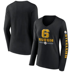 Pittsburgh Steelers Women's Hometown Sweep Long Sleeve V-Neck T-Shirt - Black T-shirts