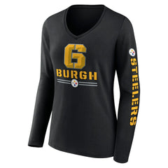 Pittsburgh Steelers Women's Hometown Sweep Long Sleeve V-Neck T-Shirt - Black T-shirts