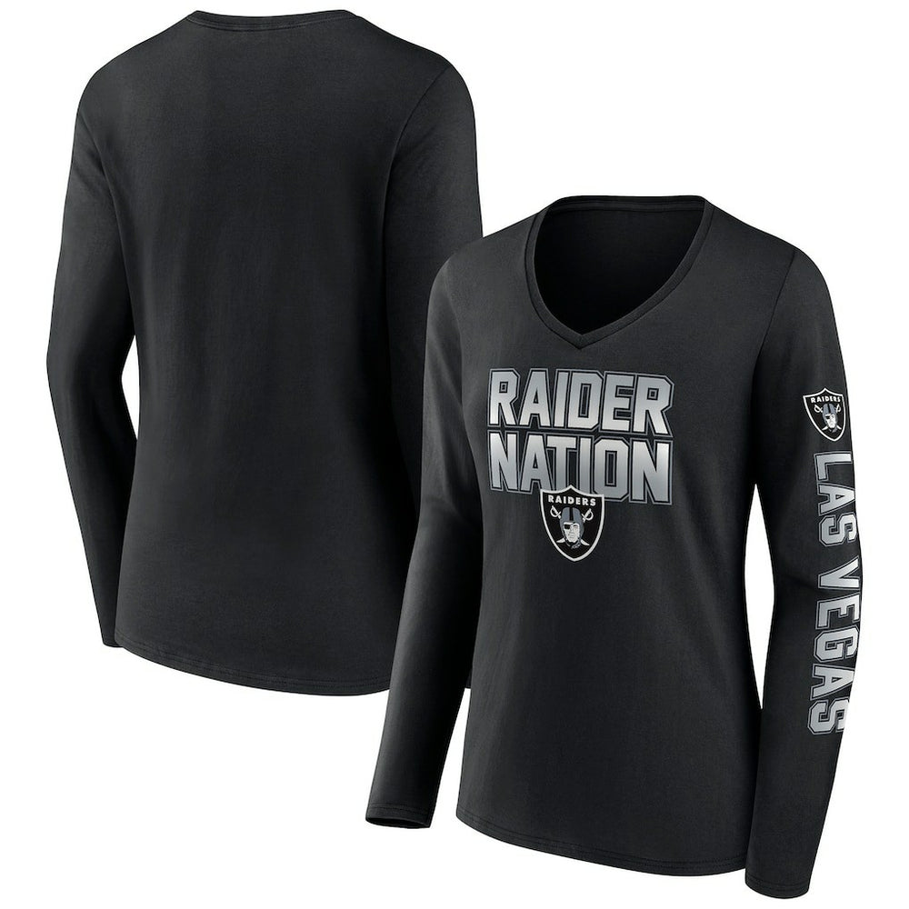 Las Vegas Raiders Women's Hometown Sweep Long Sleeve V-Neck T-Shirt - Black T-shirts