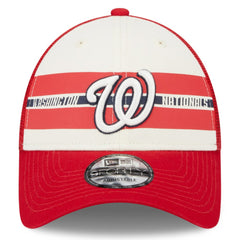 Washington Nationals New Era Team Stripe Trucker 9FORTY Snapback Hat - White/Red Hats