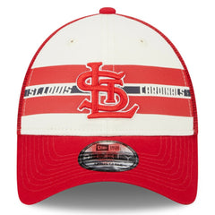 St. Louis Cardinals New Era Team Stripe Trucker 9FORTY Snapback Hat - White/Red Hats