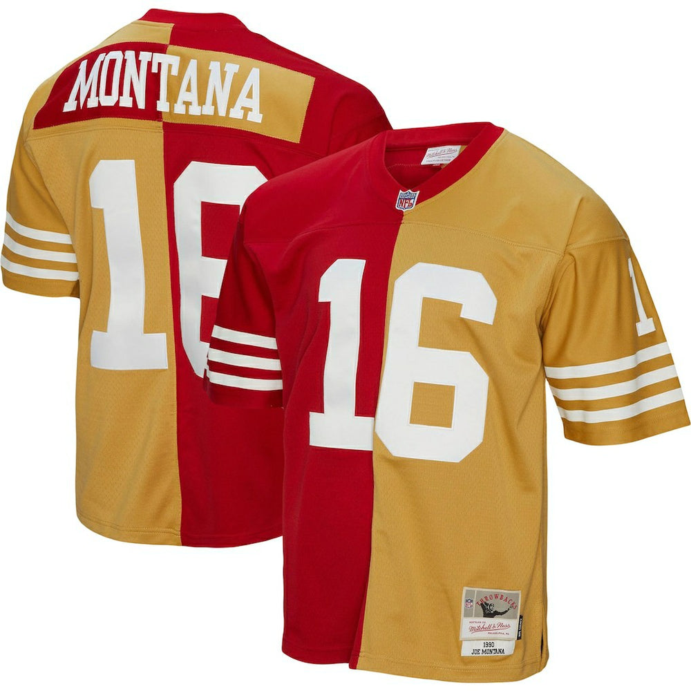 Joe Montana San Francisco 49ers 1990 Split Legacy Replica Jersey - Scarlet/Gold Jerseys