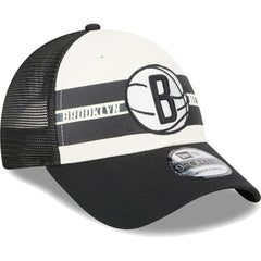 Brooklyn Nets Stripes 9FORTY Trucker Snapback Hat Black - New Era