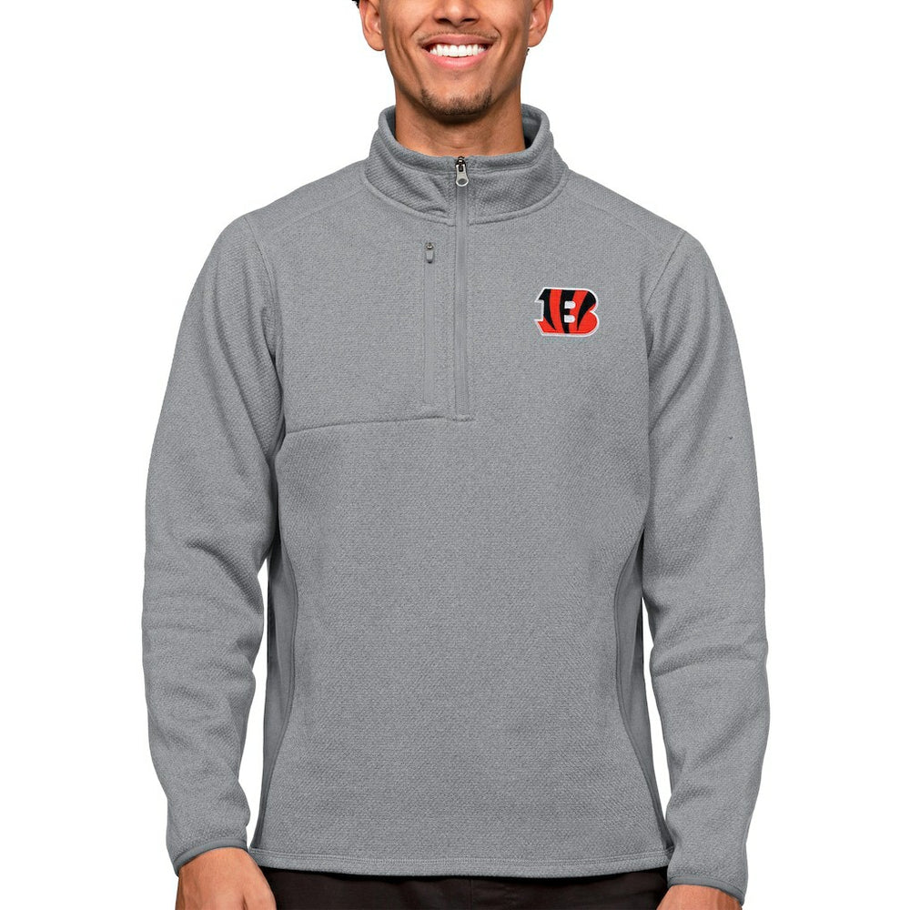 Cincinnati Bengals Antigua Course Quarter-Zip Pullover Top - Heathered Gray Pullover