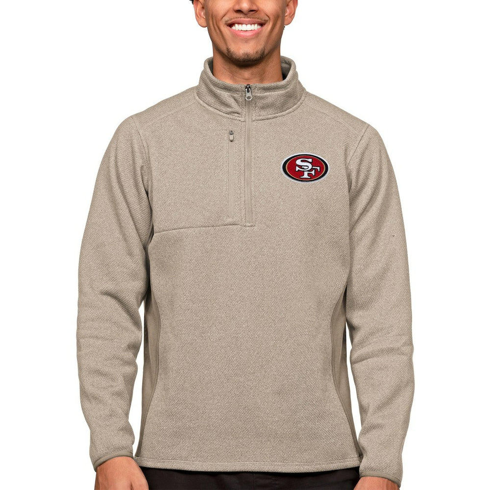 San Francisco 49ers Antigua Course Quarter-Zip Pullover Top - Oatmeal Pullover