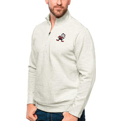 Cleveland Browns Antigua Gambit Quarter-Zip Pullover Top - Oatmeal Pullover