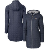 Denver Broncos Cutter & Buck Women's Rainier Primaloft Eco Hooded Long Lightweight Coat - Heather Navy