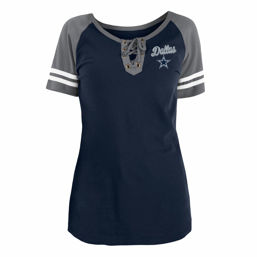 Dallas Cowboys New Era Women's Team Logo Lace-Up Raglan T-Shirt - Navy T-shirts