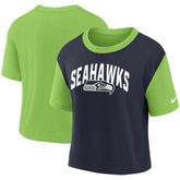 Seattle Seahawks Women's High Hip Fashion T-Shirt - Neon Green/College Navy T-shirts