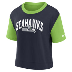 Seattle Seahawks Women's High Hip Fashion T-Shirt - Neon Green/College Navy T-shirts