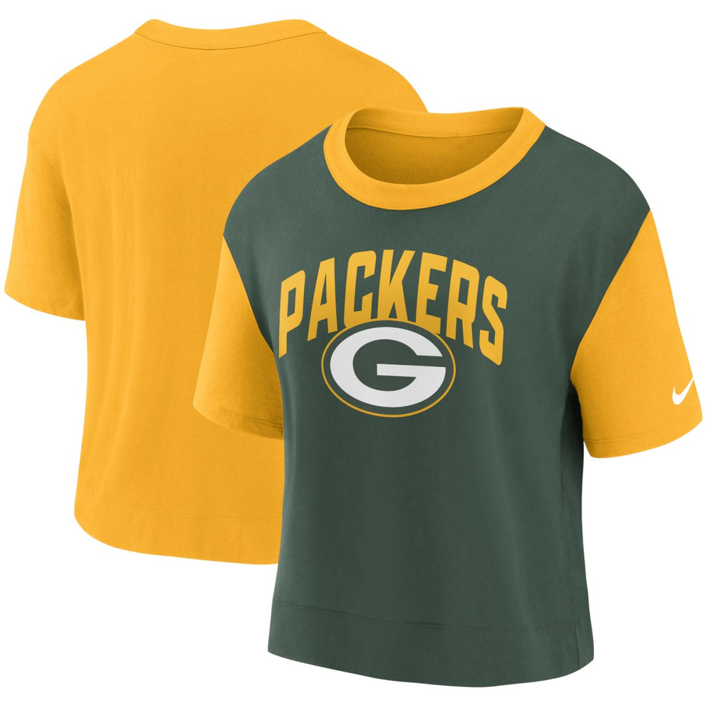 Green Bay Packers Women's High Hip Fashion T-Shirt - Gold/Green T-shirts