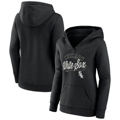 Chicago White Sox Fanatics Women's Simplicity Crossover V-Neck Pullover Hoodie - Black Hoodies