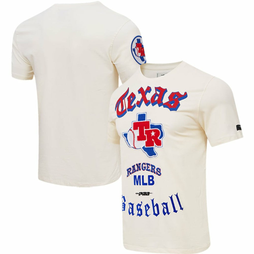 Texas Rangers Pro Standard Cooperstown Collection Old English T-Shirt - Cream T-shirts