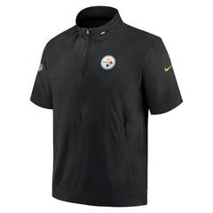 Pittsburgh Steelers Sideline Coach Short Sleeve Hoodie Quarter-Zip Jacket - Black - Black Hoodies