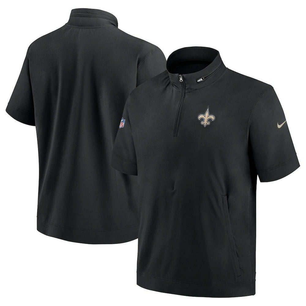 New Orleans Saints Sideline Coach Short Sleeve Hoodie Quarter-Zip Jacket - Black - Black Hoodies